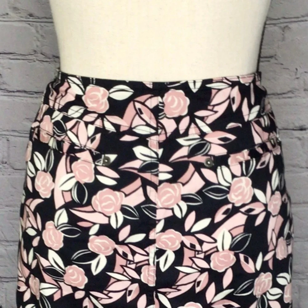 Ann Taylor LOFT Petites Stretch Twill Black & Blush Pink Mini Skirt 8P